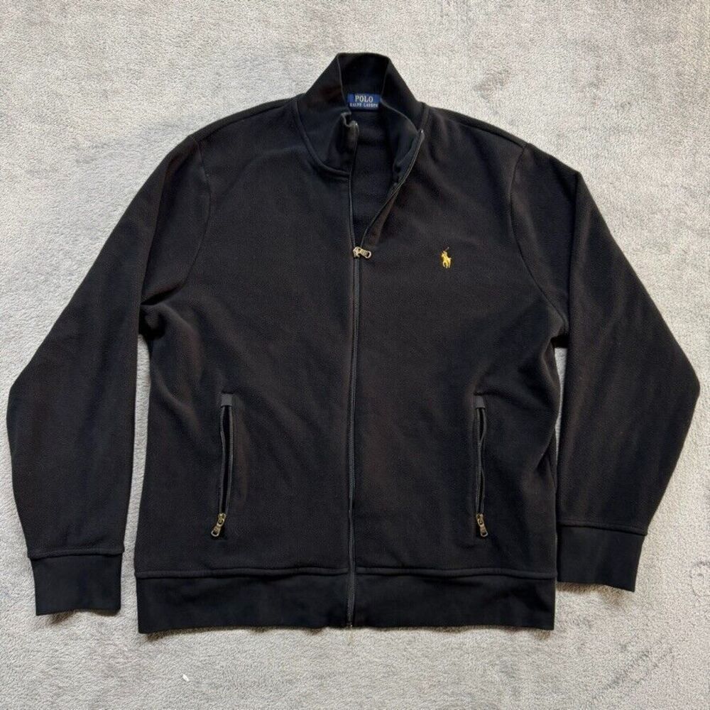 Polo Ralph Lauren Full Zip Fleece Sweater Mens XL Black Polyester Casual Outdoor